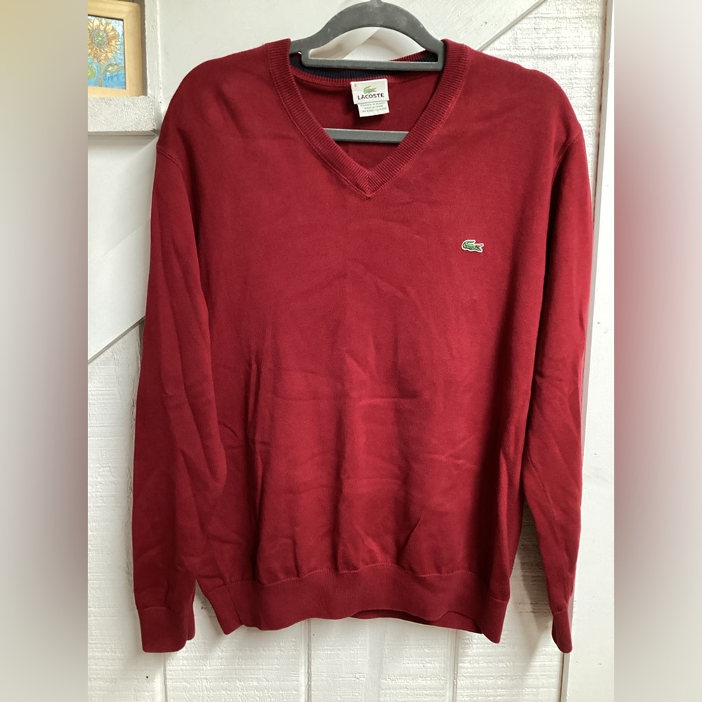 Lacoste Mens XL Cotton V Neck Long Sleeve Pullover Sweater